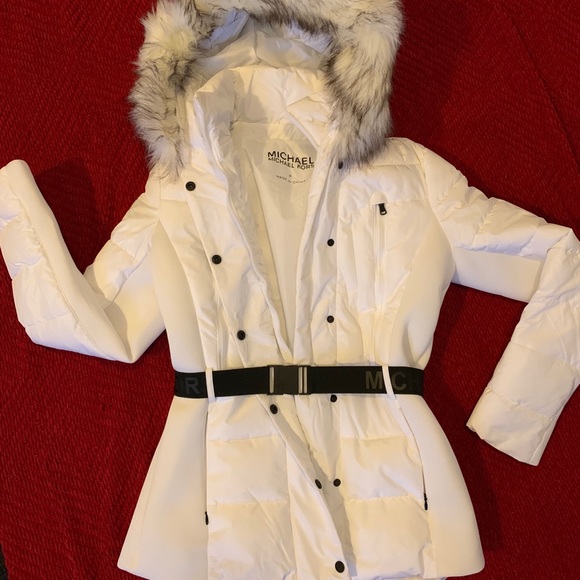 michael kors white coat with belt